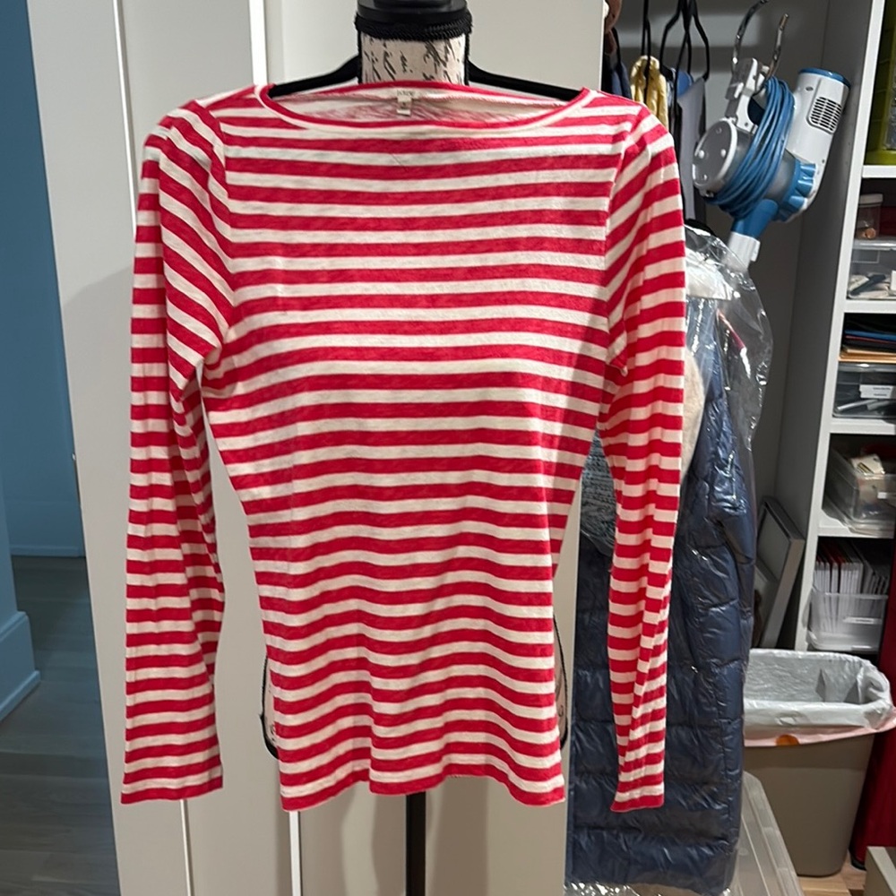 J Crew Large Red and White Striped Long Sleeve Top